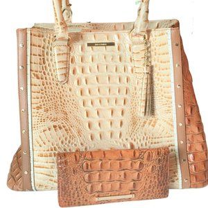 Brahmin Embossed Croc Leather Shoulder Bag/Tote/Purse & Matching Wallet 13x11x7